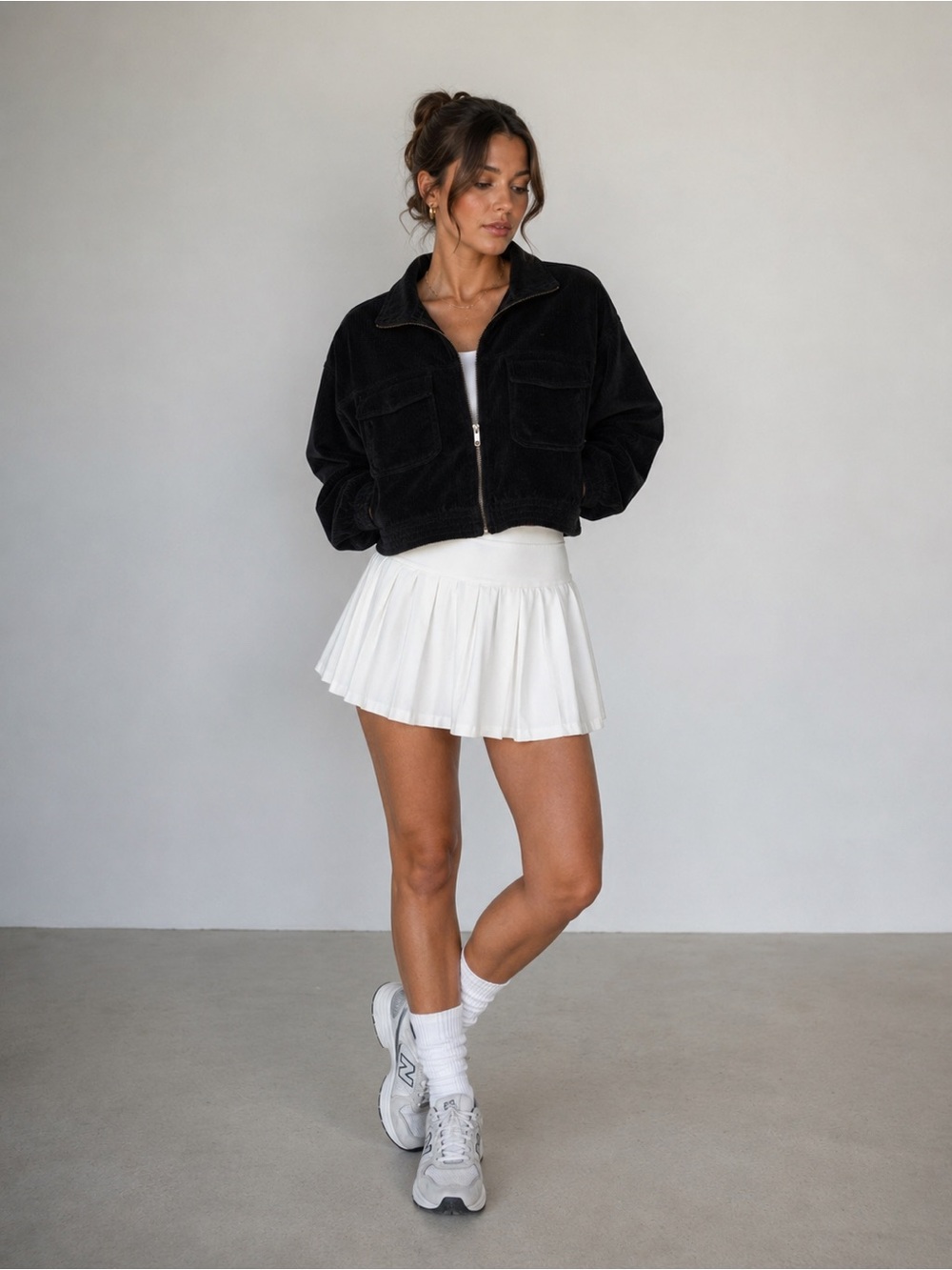 Aerie Cropped Jacket Large Black Groove-On Corduroy Full Zip Minimalist Academia